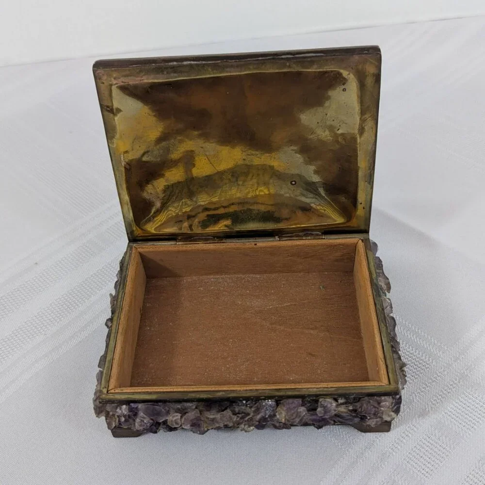 Antique purple amethyst & brass cedar-lined keepsake box